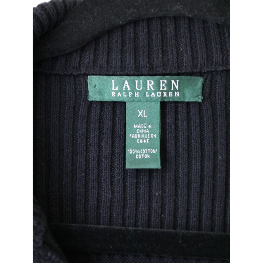 Lauren Ralph Lauren Black Cotton Mock Neck Button Sweater‎ XL Ribbed Knit - Picture 7 of 8